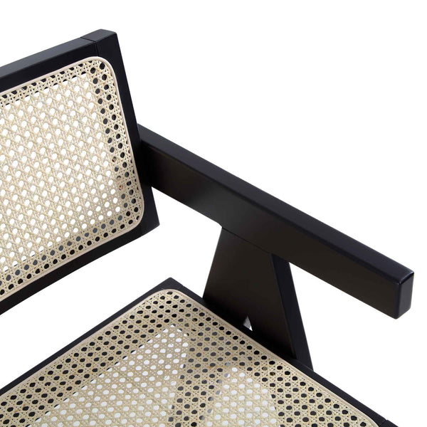 Jeanne Black Cane Rattan Solid Beech Wood Counter Stool