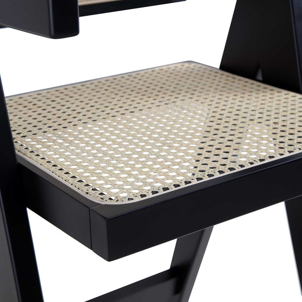 Jeanne Black Cane Rattan Solid Beech Wood Counter Stool