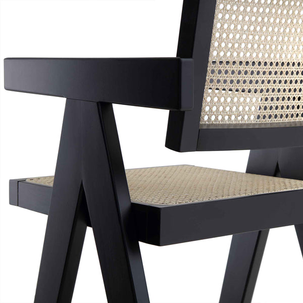 Jeanne Black Cane Rattan Solid Beech Wood Counter Stool