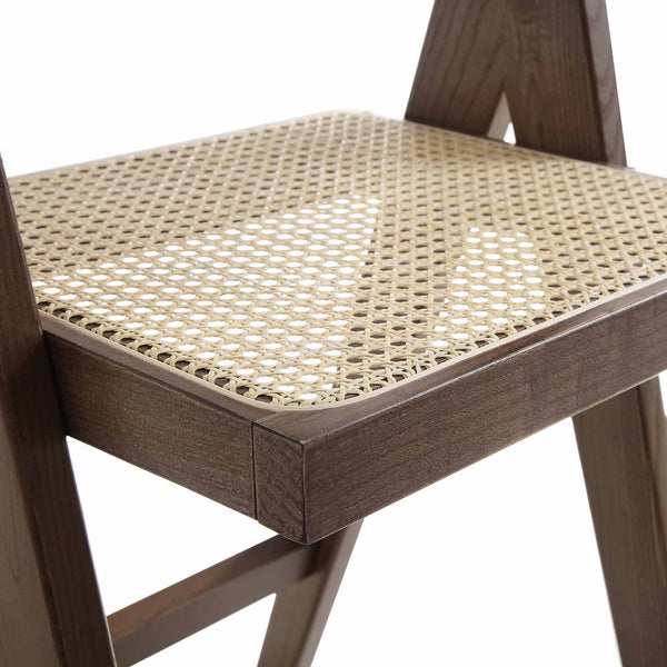 Jeanne Dark Walnut Cane Rattan Solid Beech Wood Counter Stool