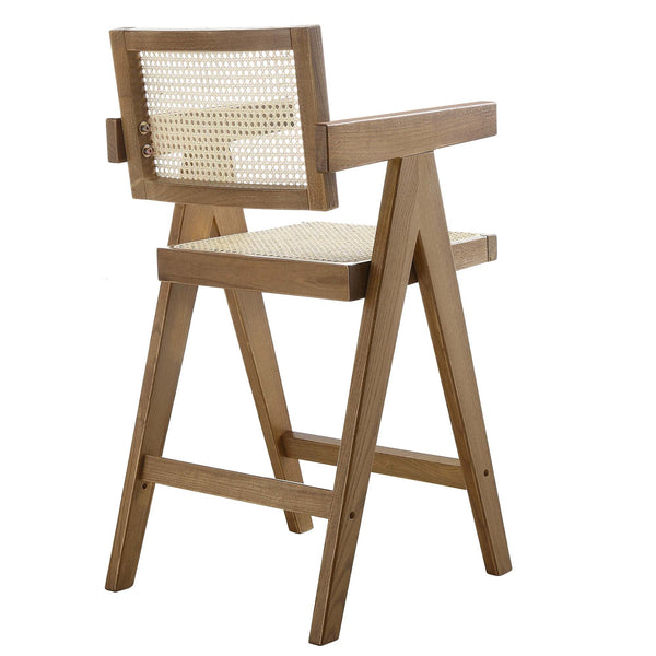 Jeanne Light Walnut Cane Rattan Solid Beech Wood Counter Stool