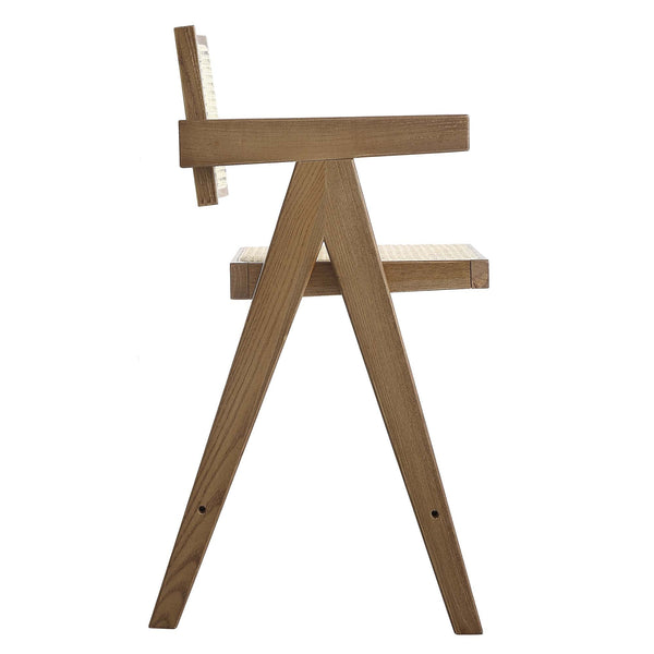 Jeanne Light Walnut Cane Rattan Solid Beech Wood Counter Stool