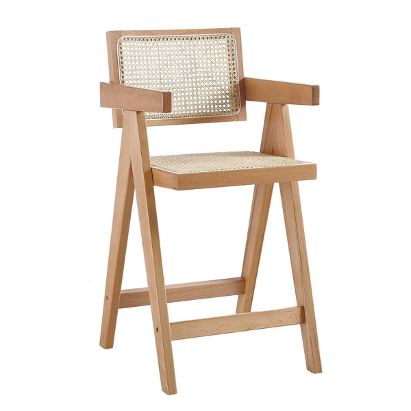 Jeanne Natural Cane Rattan Solid Beech Wood Counter Stool