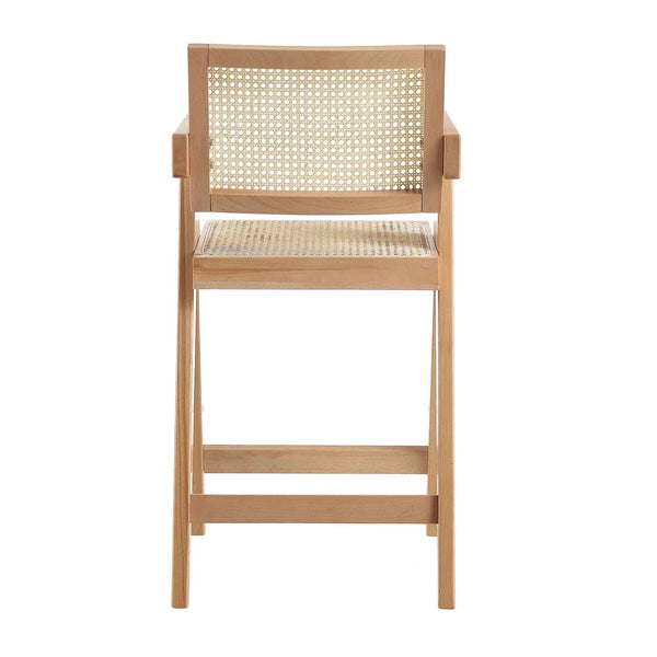 Jeanne Natural Cane Rattan Solid Beech Wood Counter Stool