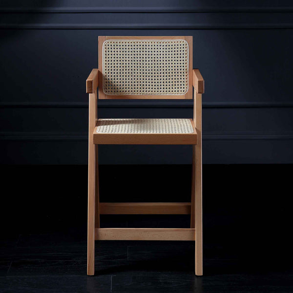 Jeanne Natural Cane Rattan Solid Beech Wood Counter Stool