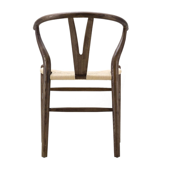 Hansel Wooden Natural Weave Wishbone Dining Chair, Dark Walnut Frame