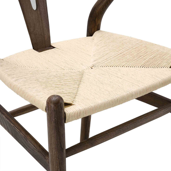 Hansel Wooden Natural Weave Wishbone Dining Chair, Dark Walnut Frame