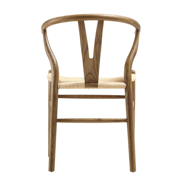 Hansel Wooden Natural Weave Wishbone Dining Chair, Light Walnut Frame