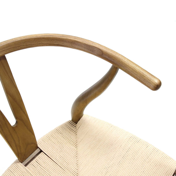 Hansel Wooden Natural Weave Wishbone Dining Chair, Light Walnut Frame