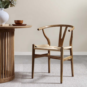 Hansel Wooden Natural Weave Wishbone Dining Chair, Light Walnut Frame