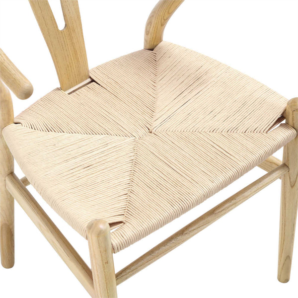 Hansel Wooden Natural Weave Wishbone Dining Chair, Natural Frame