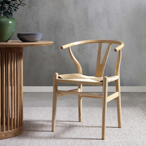 Hansel Wooden Natural Weave Wishbone Dining Chair, Natural Frame