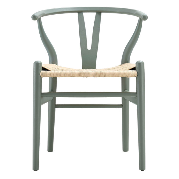 Hansel Wooden Natural Weave Wishbone Dining Chair, Sage Green Frame