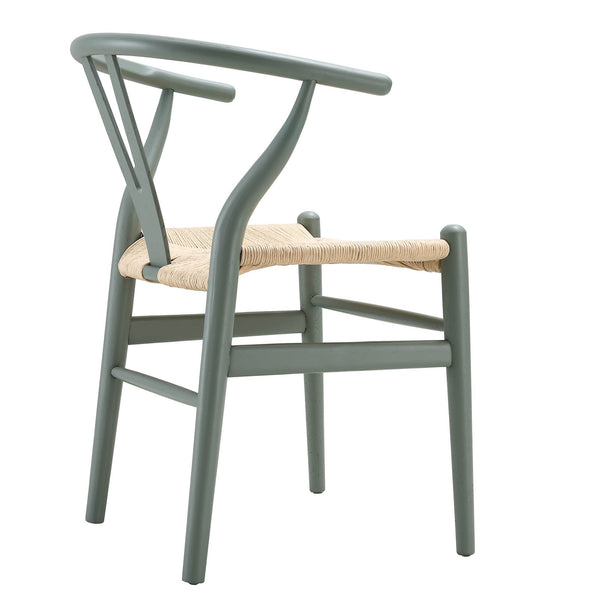 Hansel Wooden Natural Weave Wishbone Dining Chair, Sage Green Frame