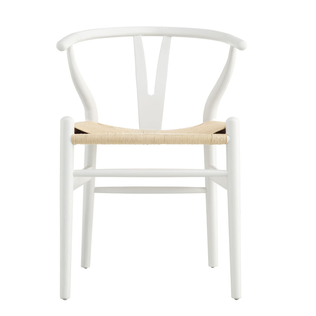 Hansel Wooden Natural Weave Wishbone Dining Chair, White Frame | daals.com