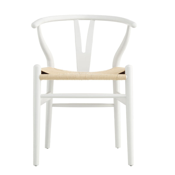 Hansel Wooden Natural Weave Wishbone Dining Chair, White Frame