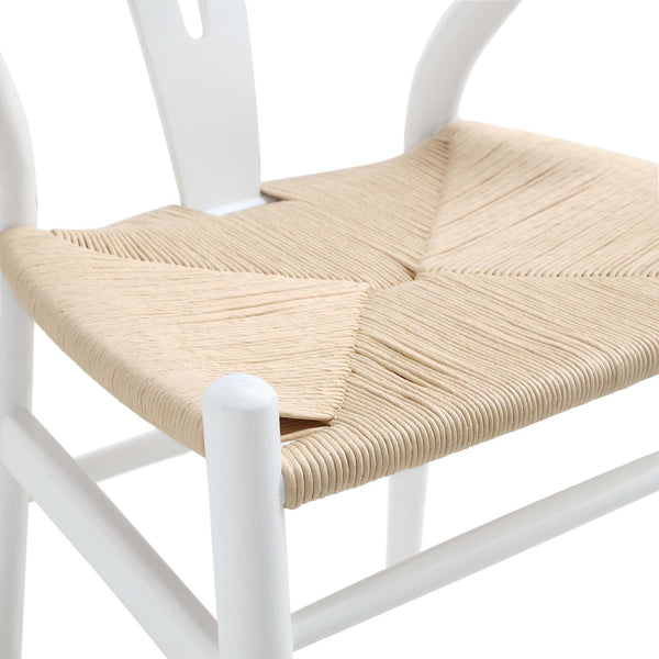 Hansel Wooden Natural Weave Wishbone Dining Chair, White Frame