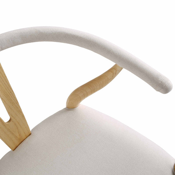 Hansel Wishbone Padded Dining Chair, Beige Fabric and Natural Frame