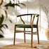 Hansel Wishbone Padded Dining Chair, Moss Green Velvet and Light Walnut Frame