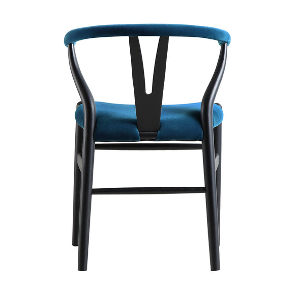 Hansel Wishbone Padded Dining Chair, Blue Velvet and Black Frame