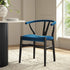 Hansel Wishbone Padded Dining Chair, Blue Velvet and Black Frame