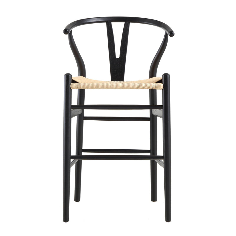 Hansel Wooden Natural Weave Wishbone Counter Stool, Black Frame