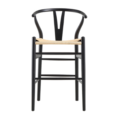 Hansel Wooden Natural Weave Wishbone Counter Stool, Black Frame
