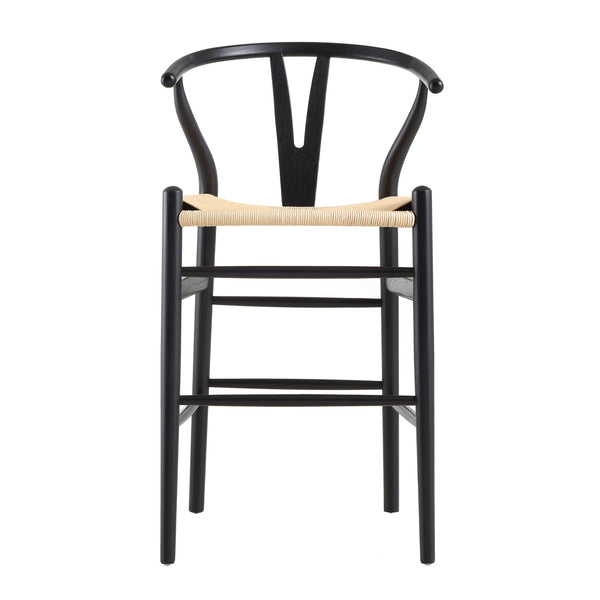 Hansel Wooden Natural Weave Wishbone Counter Stool, Black Frame