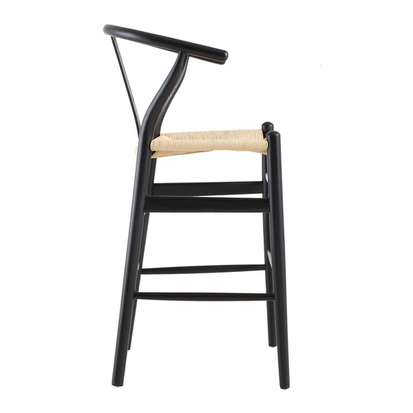 Hansel Wooden Natural Weave Wishbone Counter Stool, Black Frame