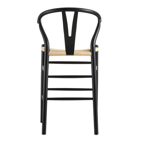 Hansel Wooden Natural Weave Wishbone Counter Stool, Black Frame