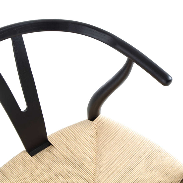 Hansel Wooden Natural Weave Wishbone Counter Stool, Black Frame