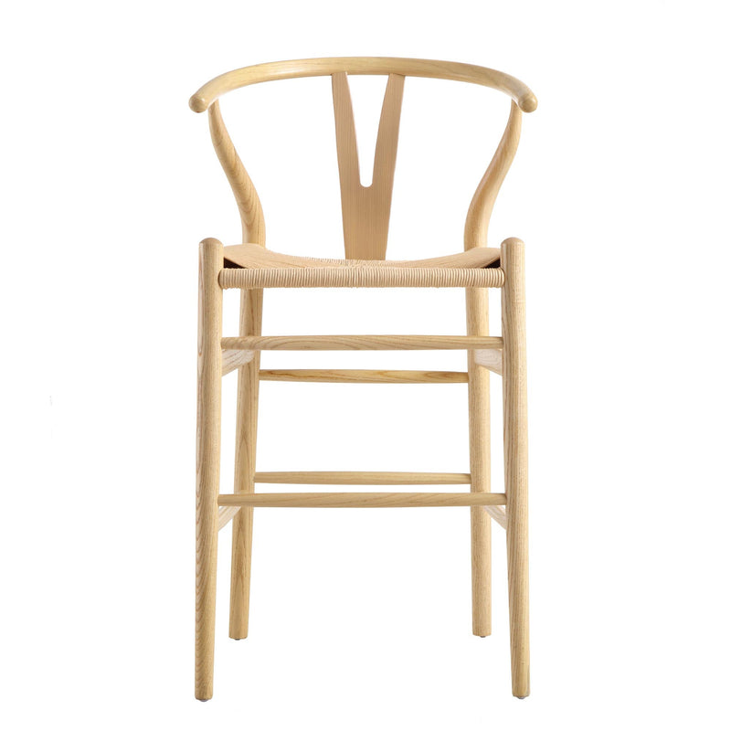 Hansel Wooden Natural Weave Wishbone Counter Stool, Natural Frame