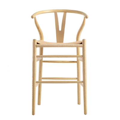 Hansel Wooden Natural Weave Wishbone Counter Stool, Natural Frame