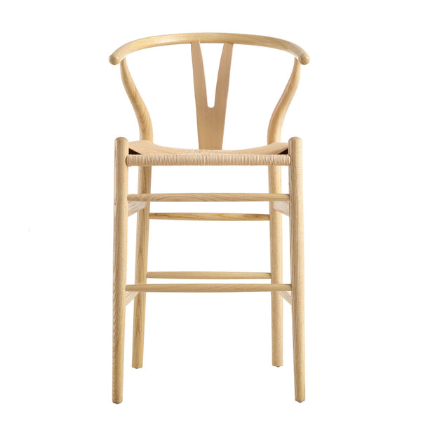 Hansel Wooden Natural Weave Wishbone Counter Stool, Natural Frame