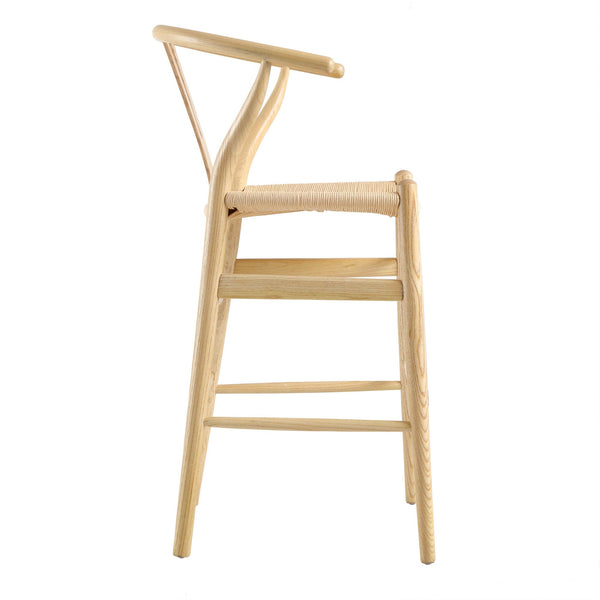 Hansel Wooden Natural Weave Wishbone Counter Stool, Natural Frame