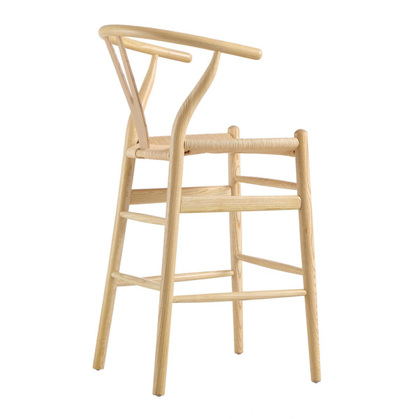 Hansel Wooden Natural Weave Wishbone Counter Stool, Natural Frame
