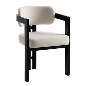 Stanford Curved Black Wood Frame Champagne Velvet Chair
