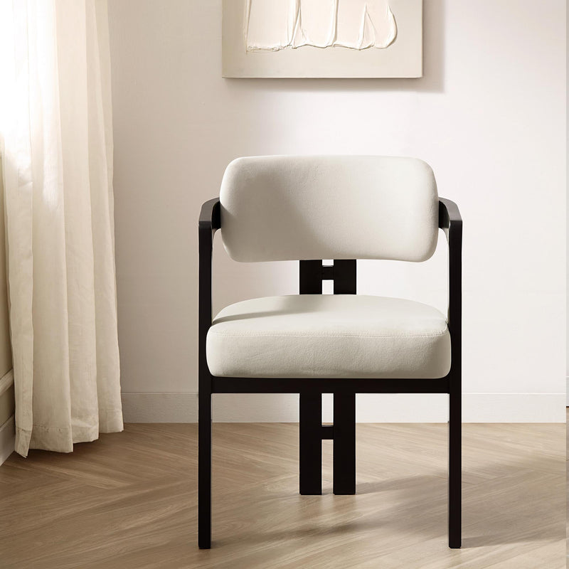 Stanford Curved Black Wood Frame Champagne Velvet Chair