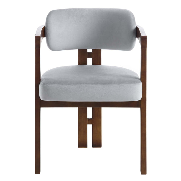 Stanford Curved Walnut Wood Frame Gray Velvet Chair