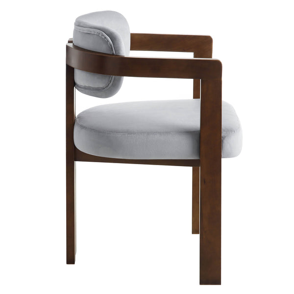 Stanford Curved Walnut Wood Frame Gray Velvet Chair