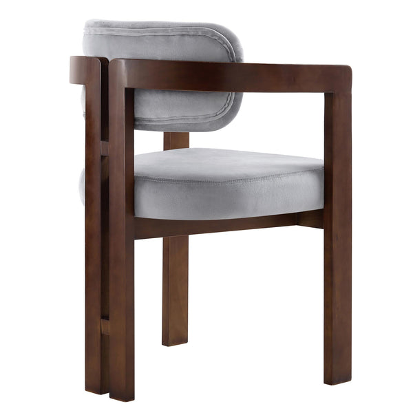Stanford Curved Walnut Wood Frame Gray Velvet Chair