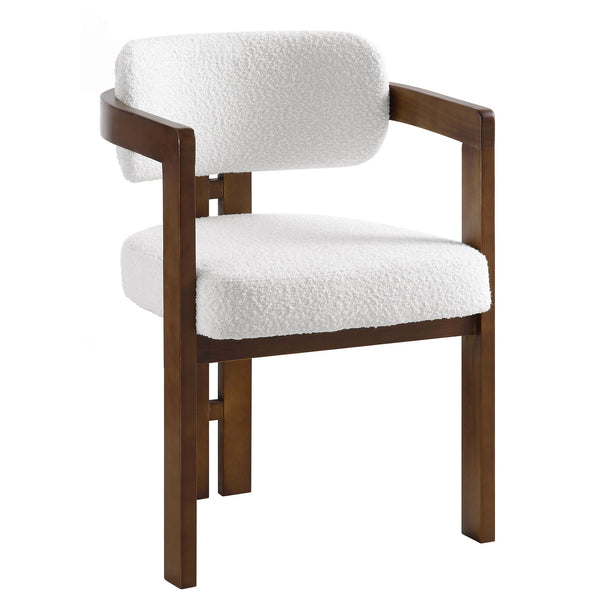 Stanford Curved Walnut Wood Frame White Boucle Chair