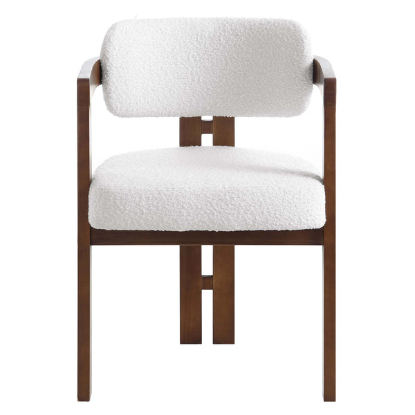 Stanford Curved Walnut Wood Frame White Boucle Chair