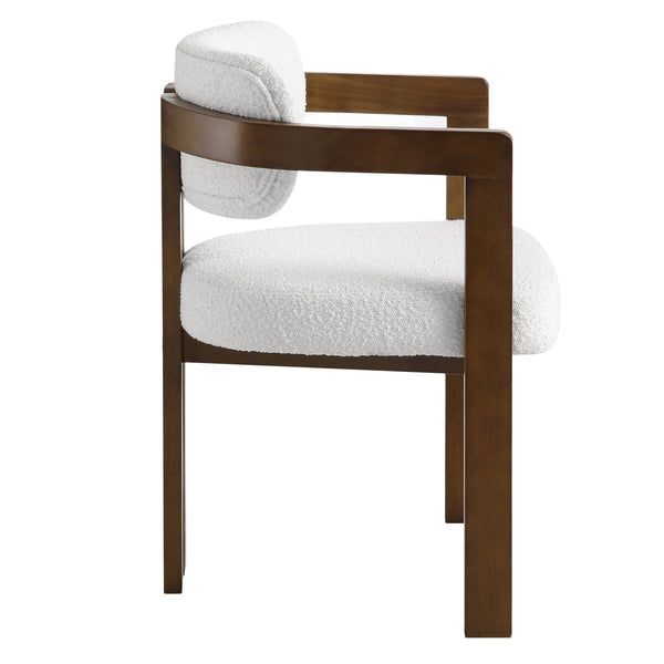 Stanford Curved Walnut Wood Frame White Boucle Chair