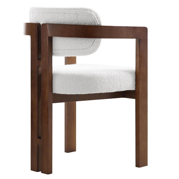 Stanford Curved Walnut Wood Frame White Boucle Chair