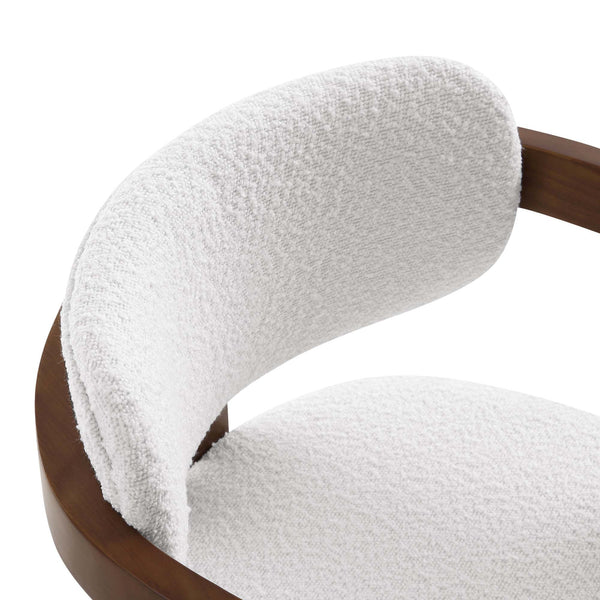 Stanford Curved Walnut Wood Frame White Boucle Chair