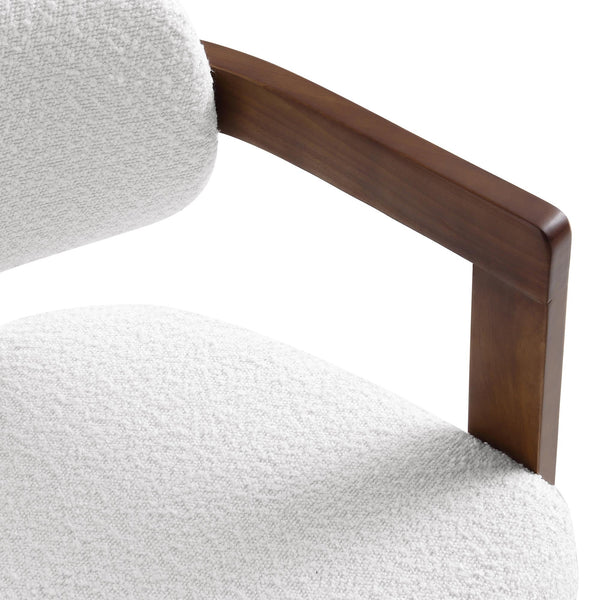 Stanford Curved Walnut Wood Frame White Boucle Chair