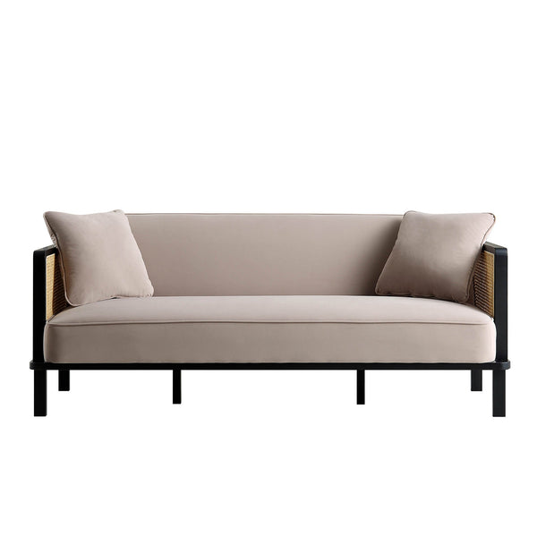 Pienza Solid Wood and Cane Sofa Bed, Taupe Velvet with Black Frame
