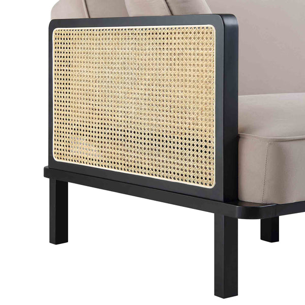 Pienza Solid Wood and Cane Sofa Bed, Taupe Velvet with Black Frame