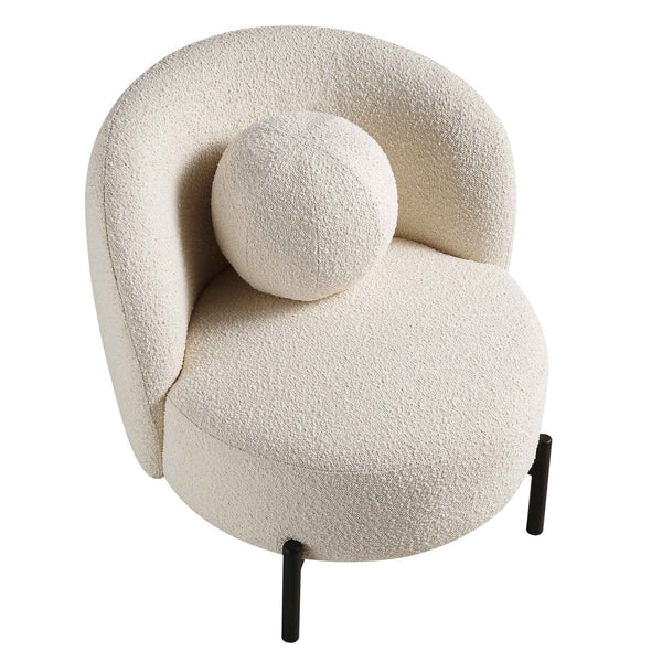 Amboise Armchair with Ball Cushion, Ecru Boucle